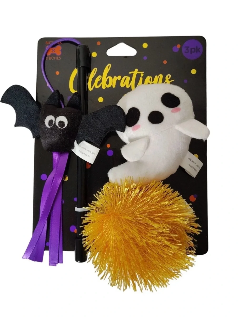 Halloween Cat Toy Trio - Purple, Black, White, Gold - NEW